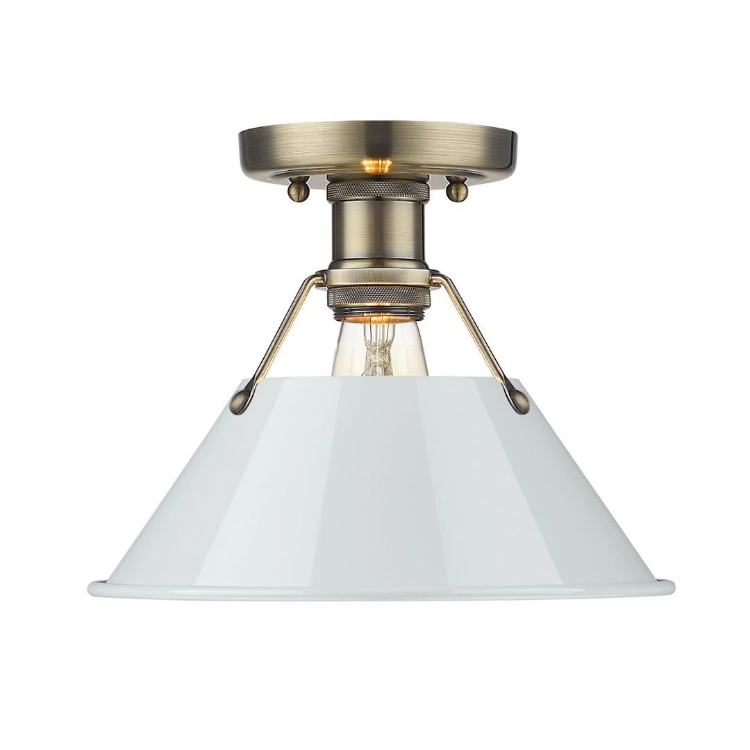 Ab Flush Mount In Aged Brass With Dusky Blue Shade by Golden