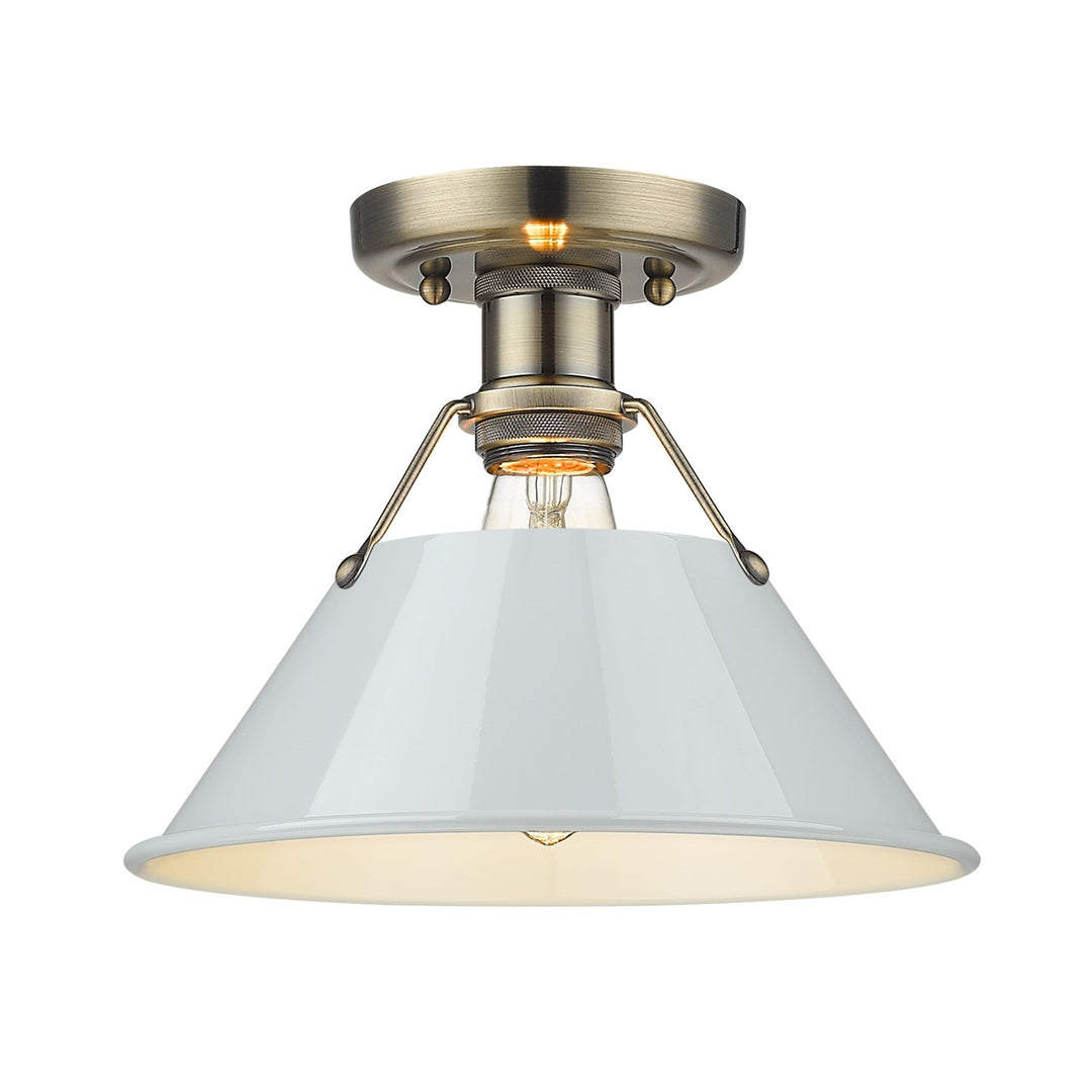 Ab Flush Mount In Aged Brass With Dusky Blue Shade