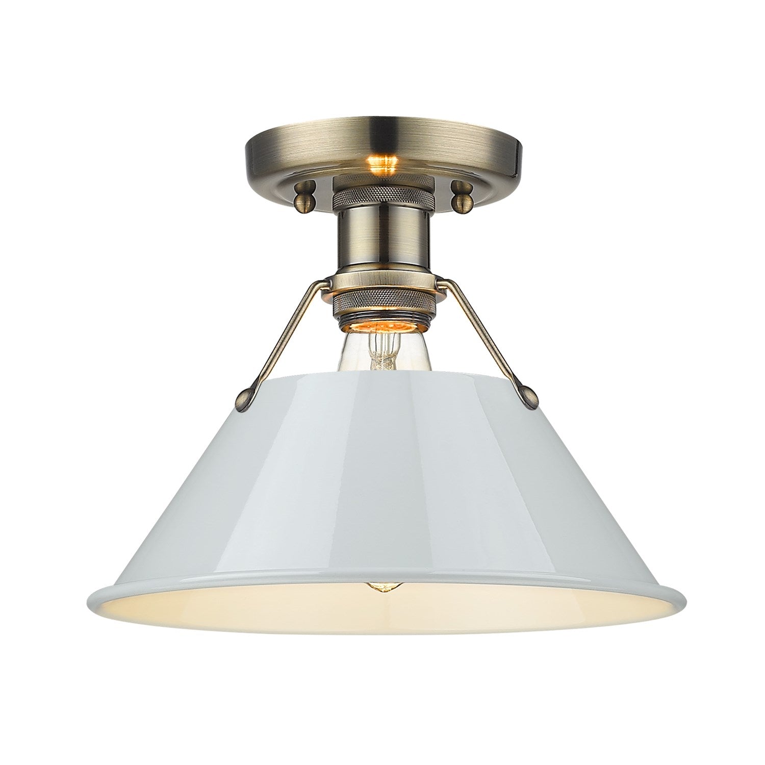 Ab Flush Mount In Aged Brass With Dusky Blue Shade