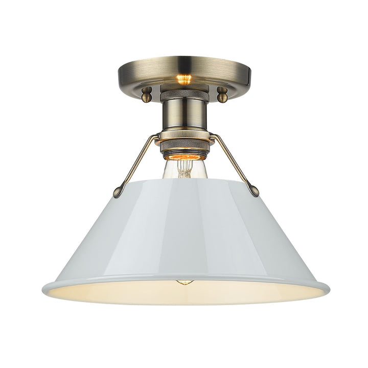 Ab Flush Mount In Aged Brass With Dusky Blue Shade