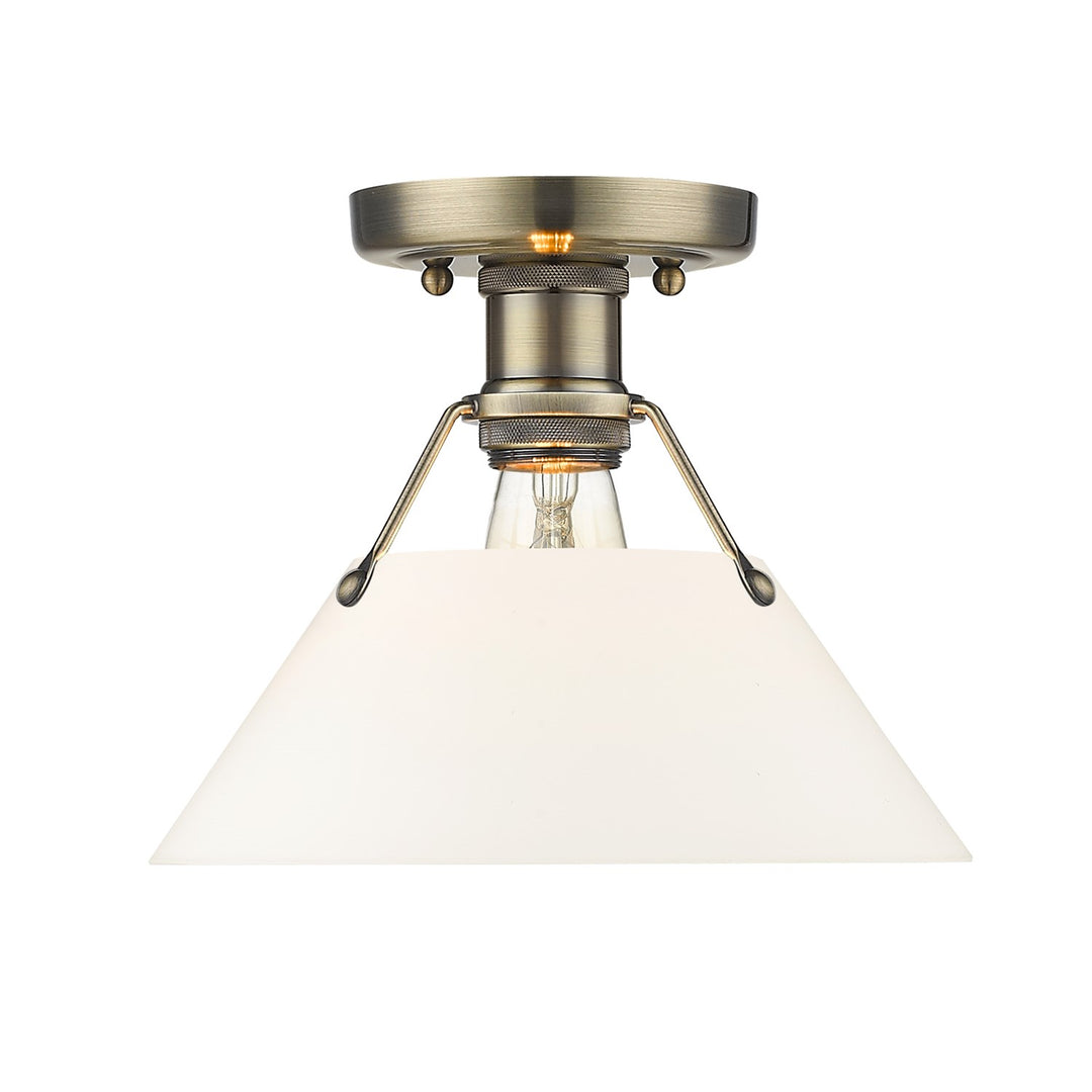Ab Flush Mount In Aged Brass With Opal Glass by Golden