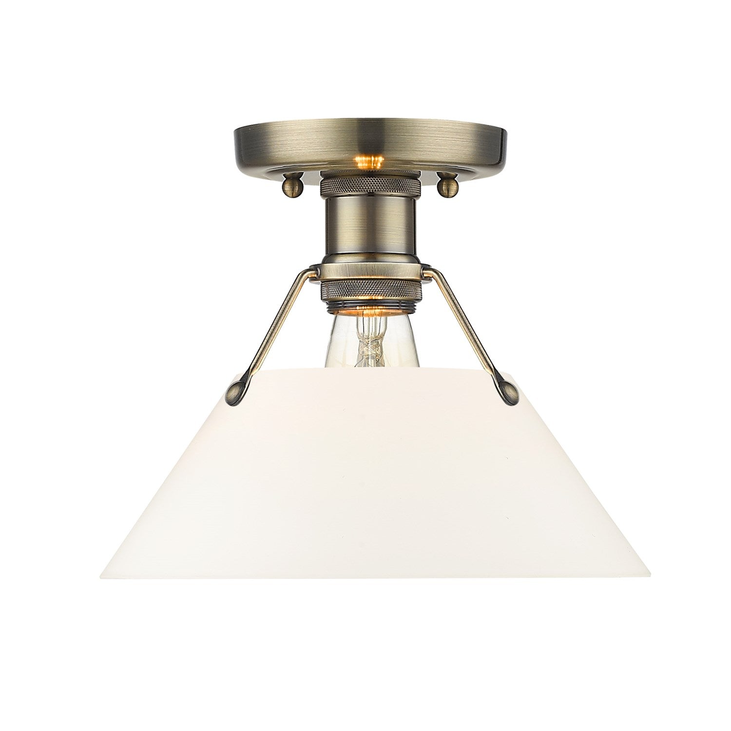 Ab Flush Mount In Aged Brass With Opal Glass by Golden