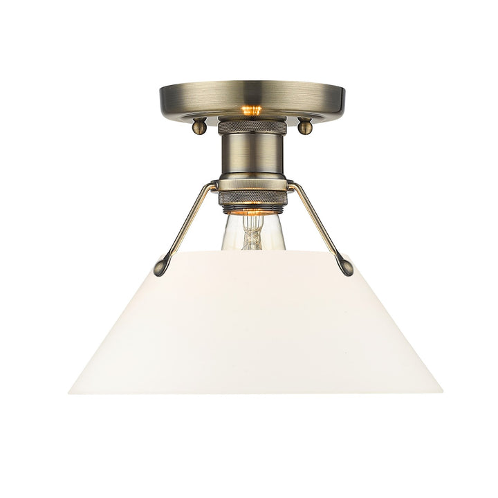 Ab Flush Mount In Aged Brass With Opal Glass by Golden
