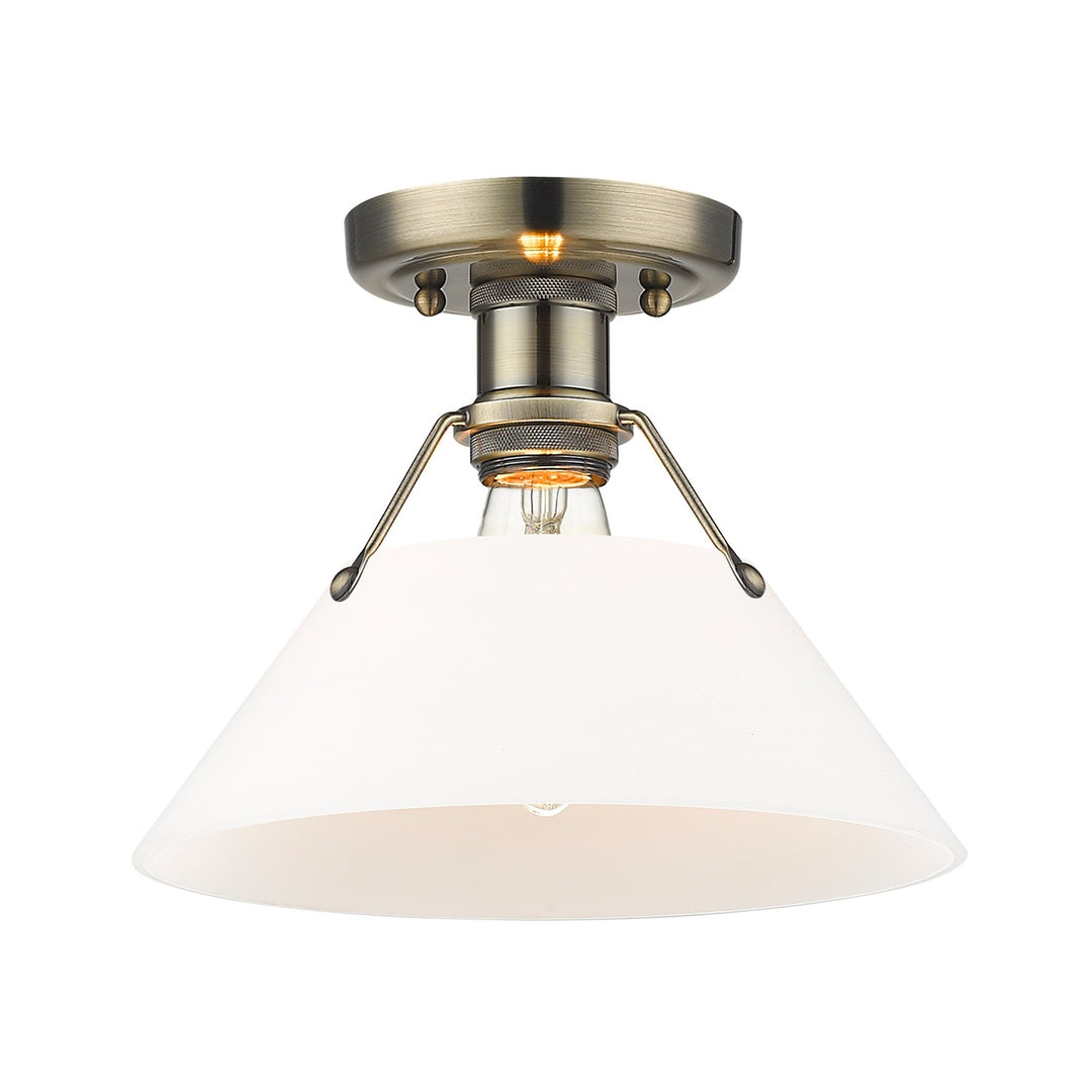 Ab Flush Mount In Aged Brass With Opal Glass