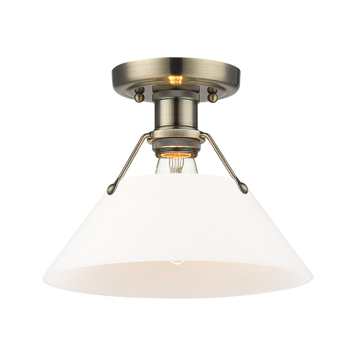 Ab Flush Mount In Aged Brass With Opal Glass