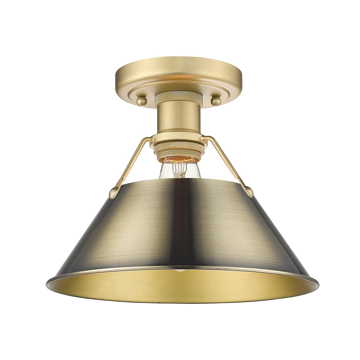 Bcb Flush Mount In Brushed Champagne Bronze With Aged Brass Shade