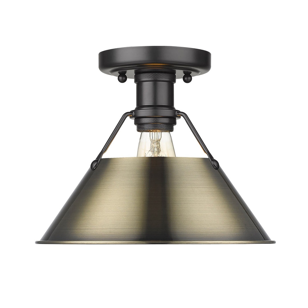 Blk Flush Mount In Matte Black With Aged Brass Shade by Golden