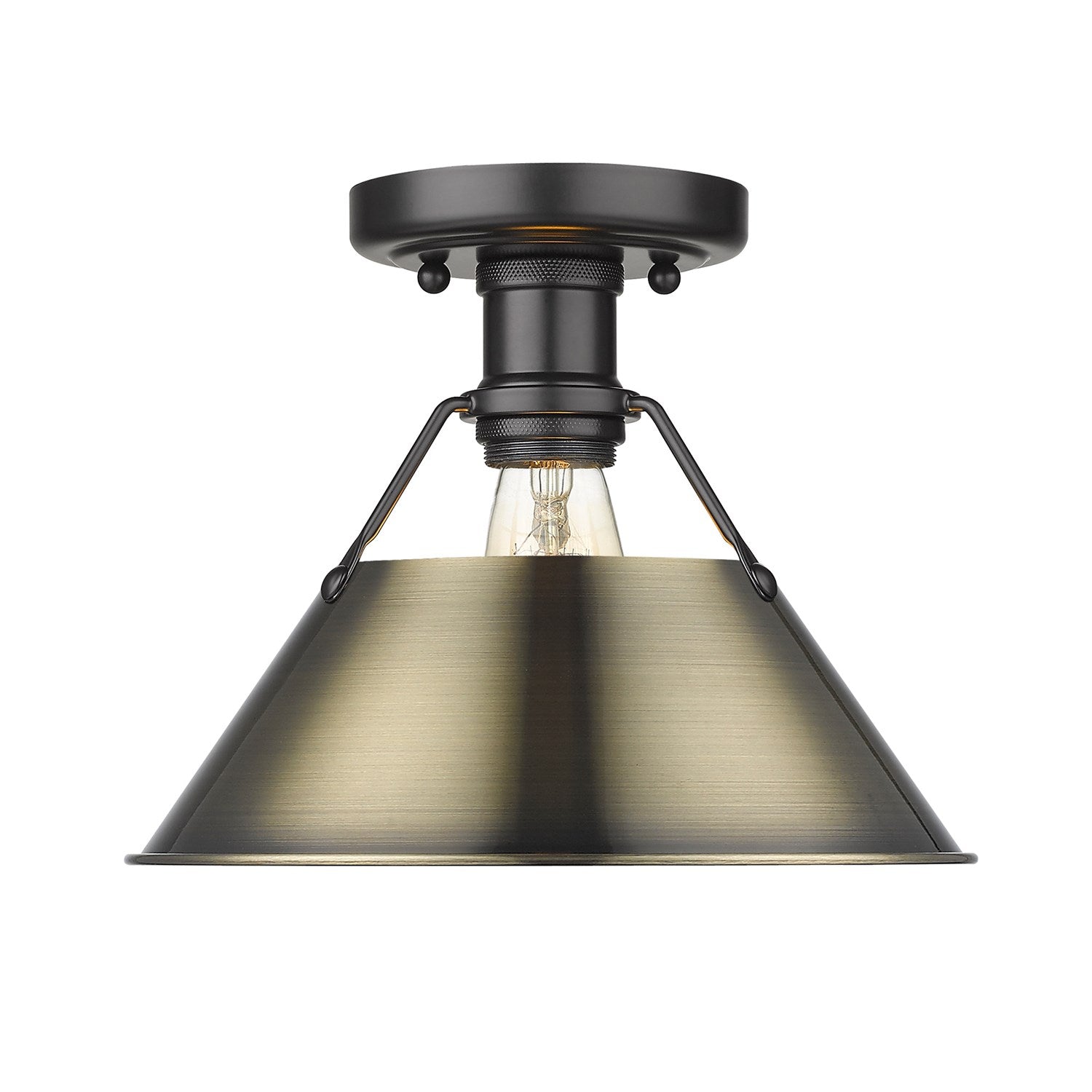 Blk Flush Mount In Matte Black With Aged Brass Shade by Golden