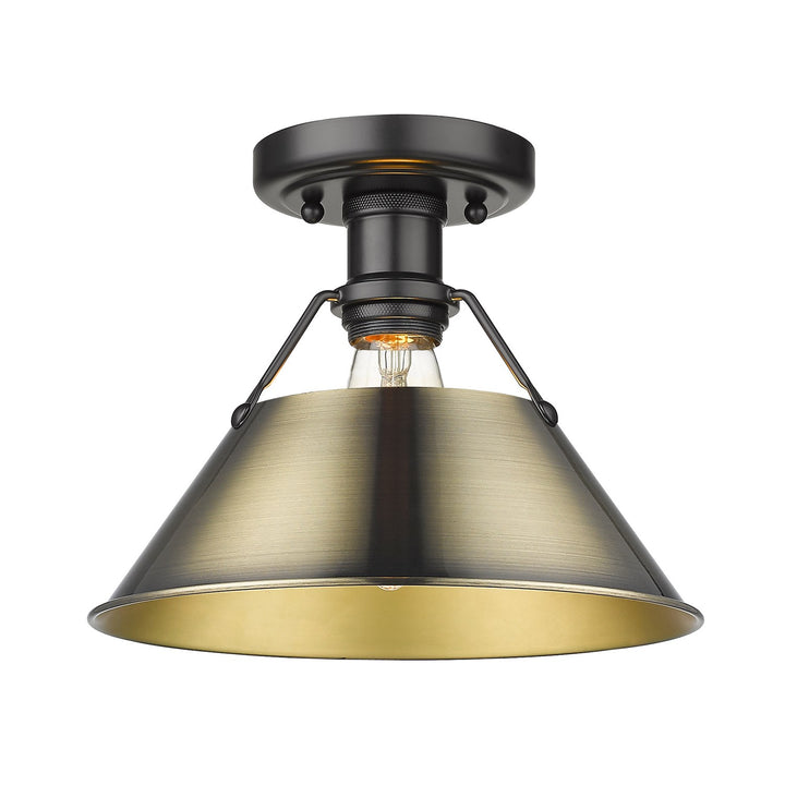 Blk Flush Mount In Matte Black With Aged Brass Shade
