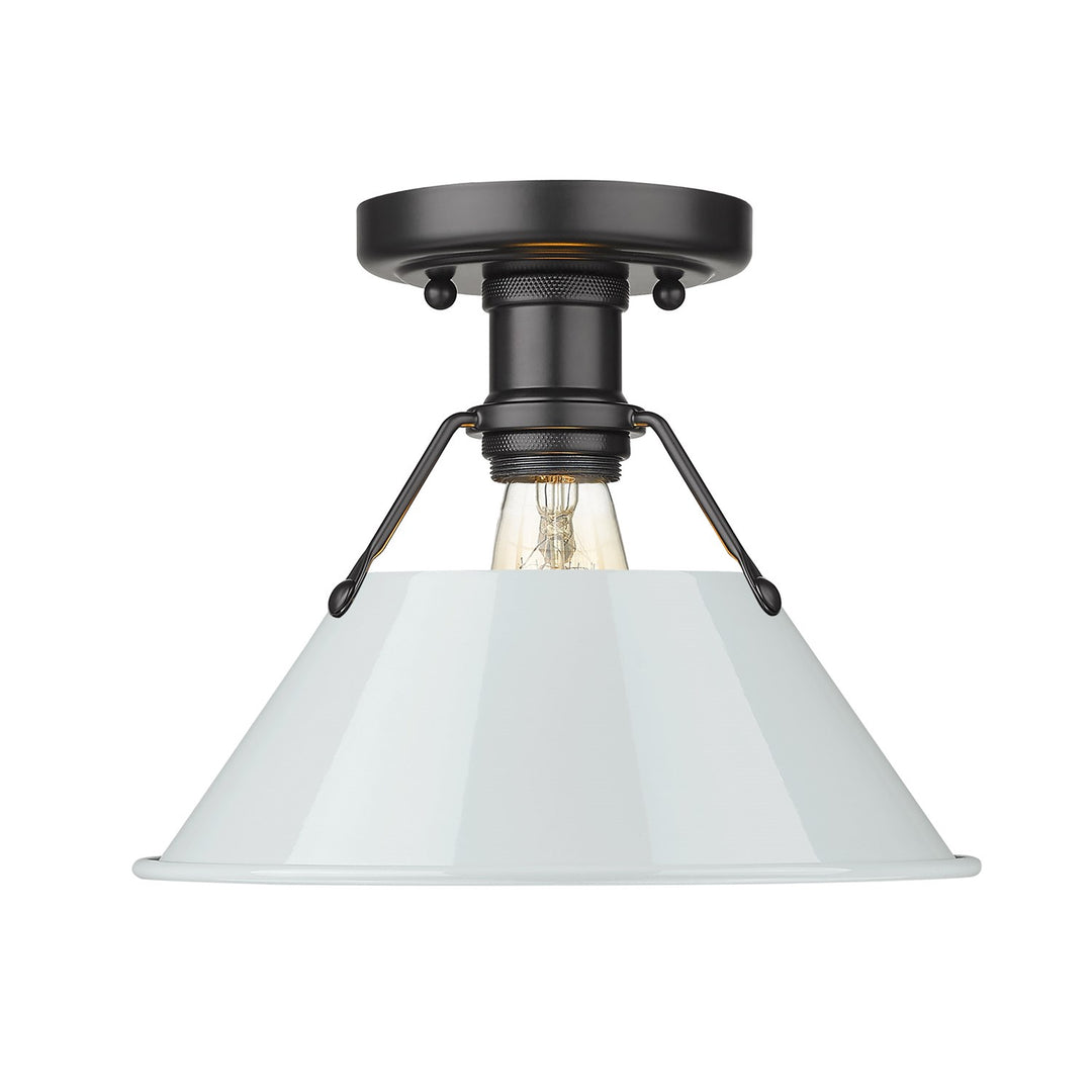 Blk Flush Mount In Matte Black With Dusky Blue Shade by Golden
