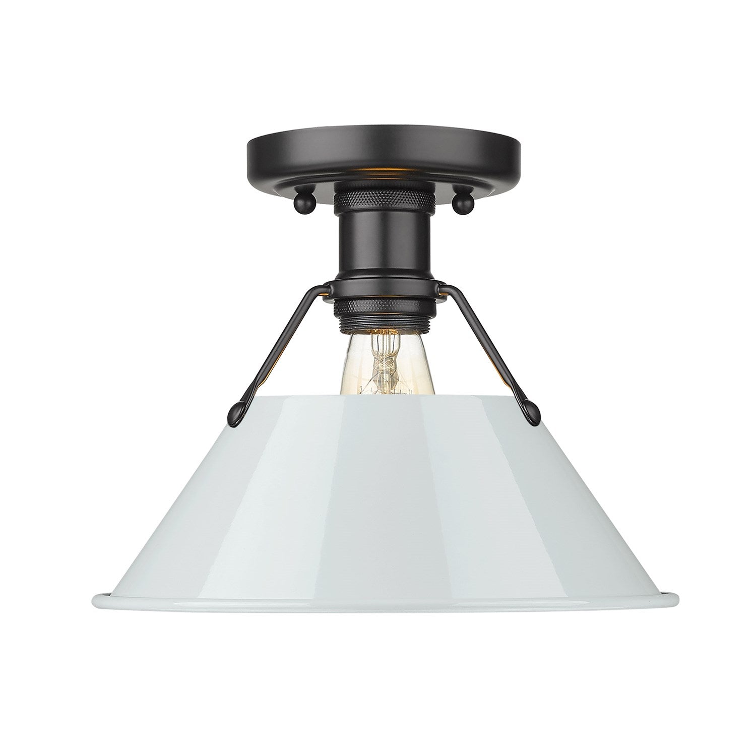 Blk Flush Mount In Matte Black With Dusky Blue Shade by Golden