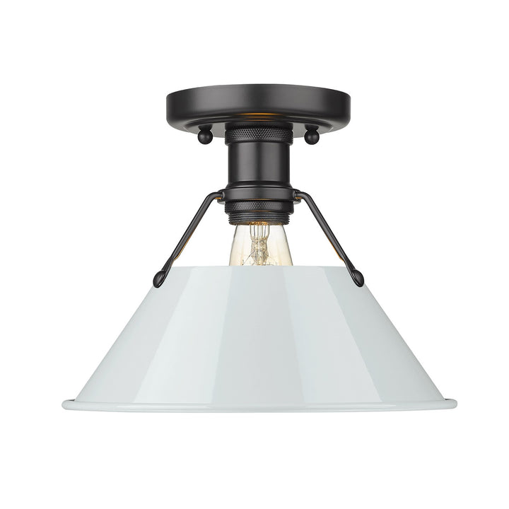 Blk Flush Mount In Matte Black With Dusky Blue Shade by Golden