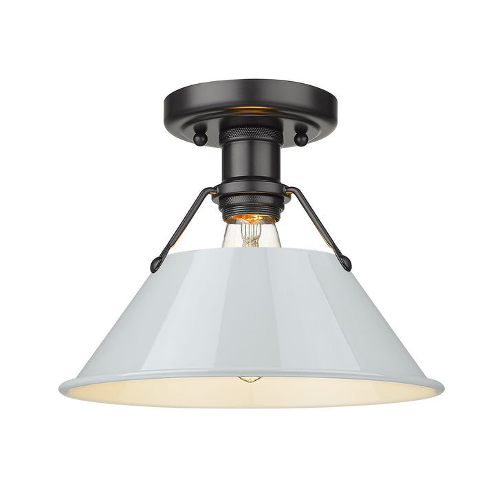 Blk Flush Mount In Matte Black With Dusky Blue Shade