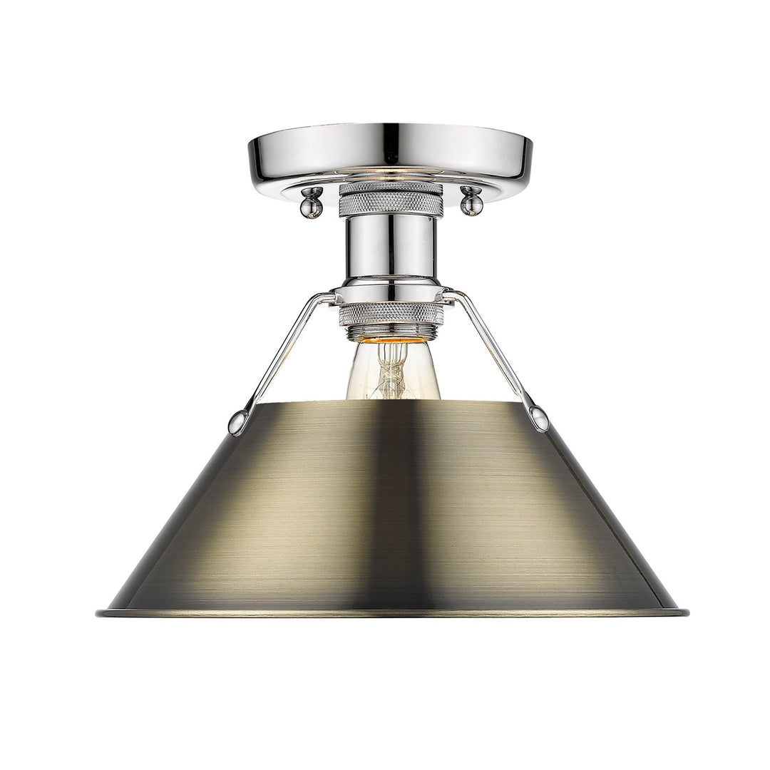 Ch Flush Mount In Chrome With Aged Brass Shade by Golden