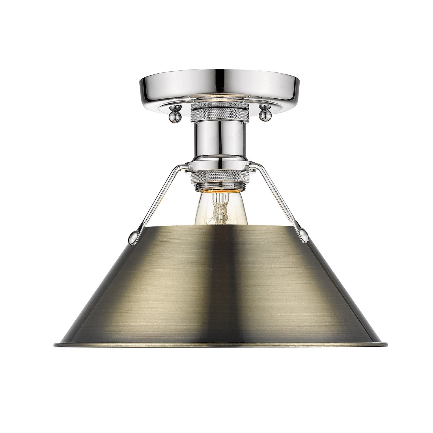 Ch Flush Mount In Chrome With Aged Brass Shade by Golden