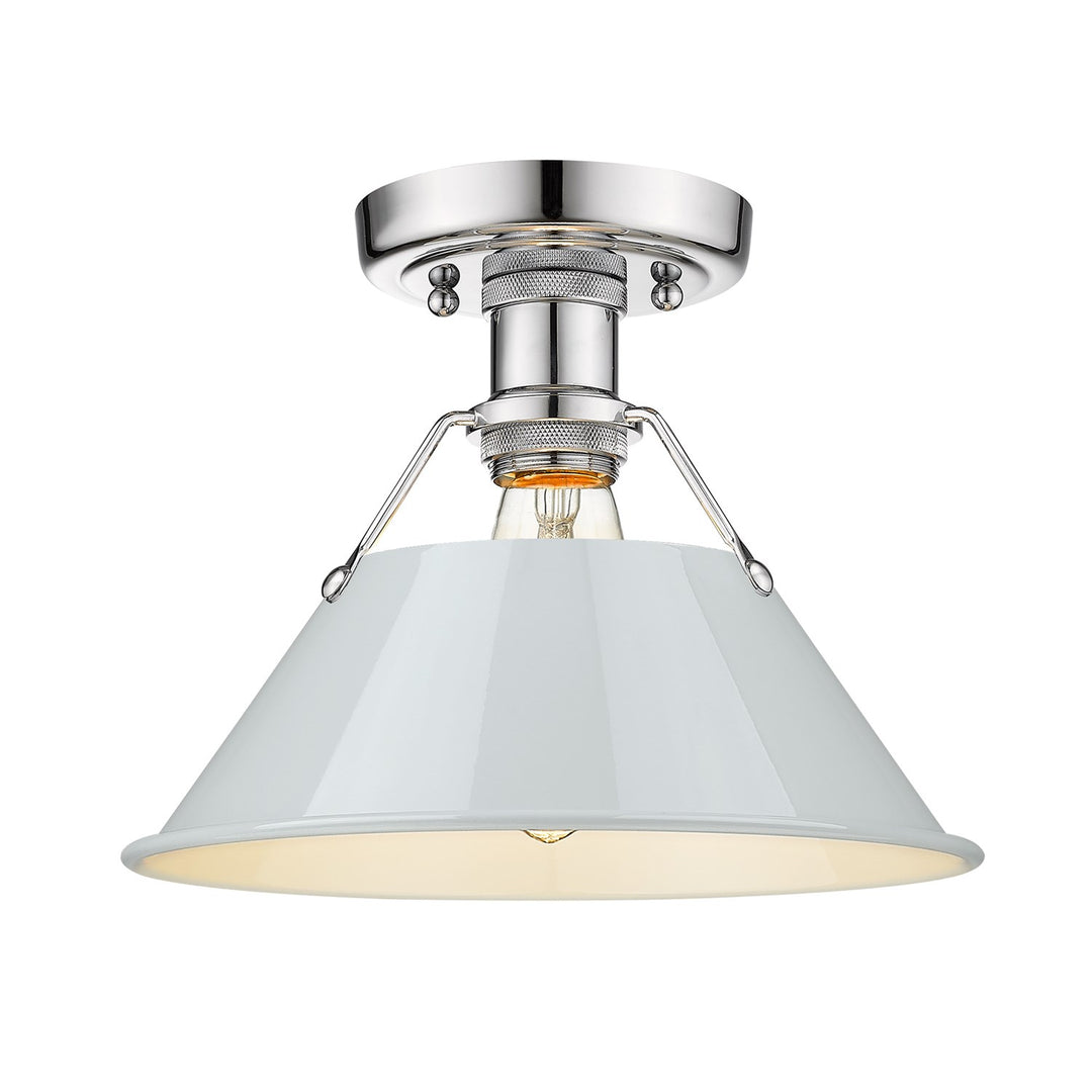 Ch Flush Mount In Chrome With Dusky Blue Shade