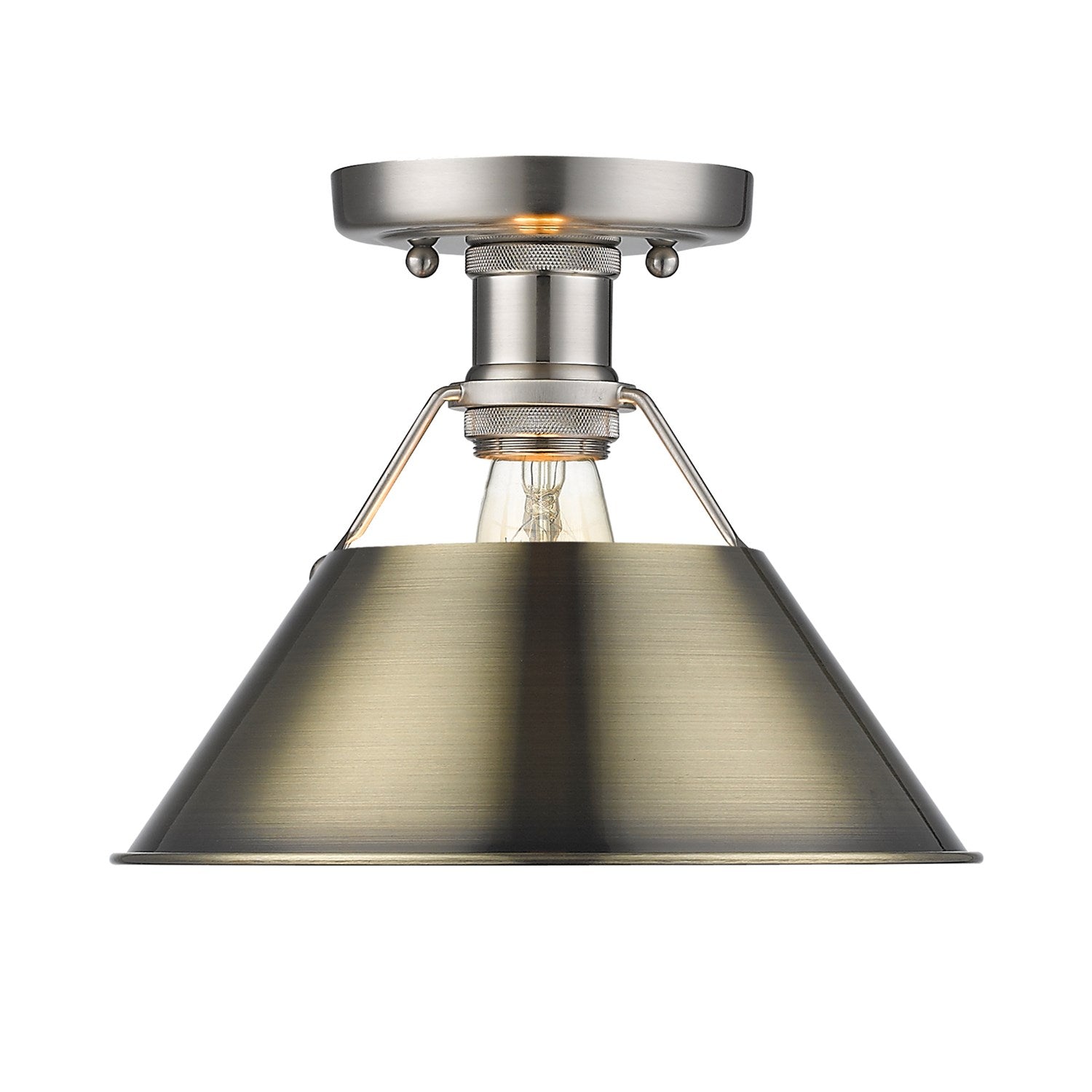 Pw Flush Mount In Pewter With Aged Brass Shade by Golden