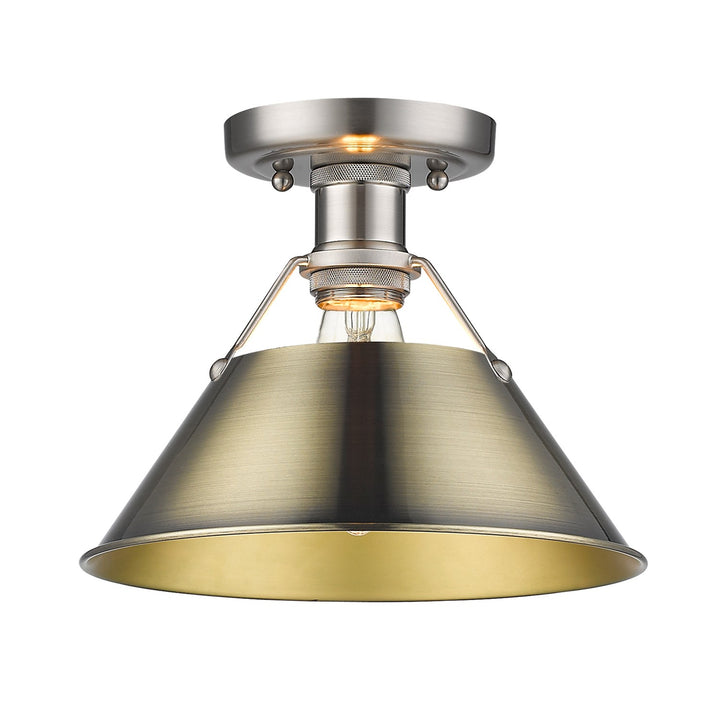 Pw Flush Mount In Pewter With Aged Brass Shade