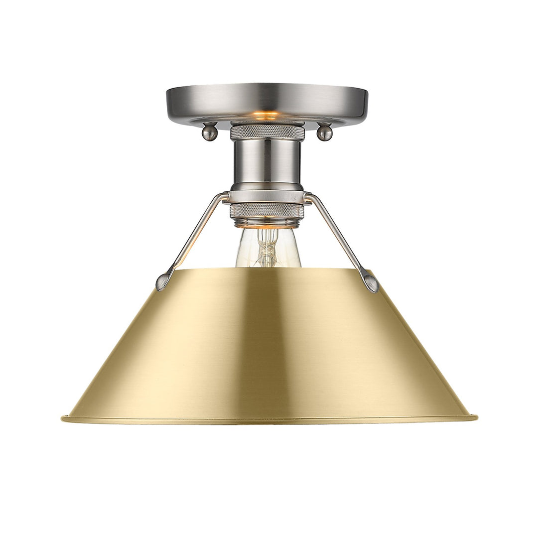 Pw Flush Mount In Pewter With Brushed Champagne Bronze Shade by Golden