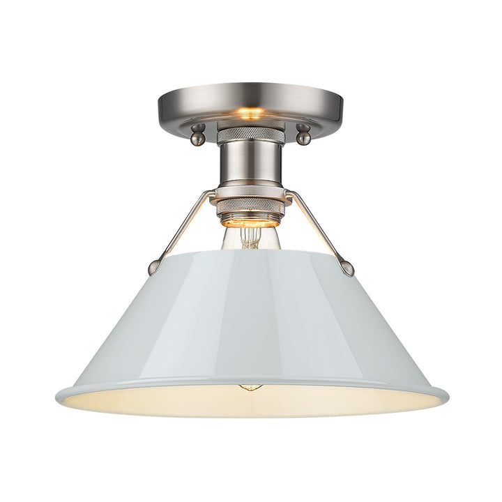 Pw Flush Mount In Pewter With Dusky Blue Shade