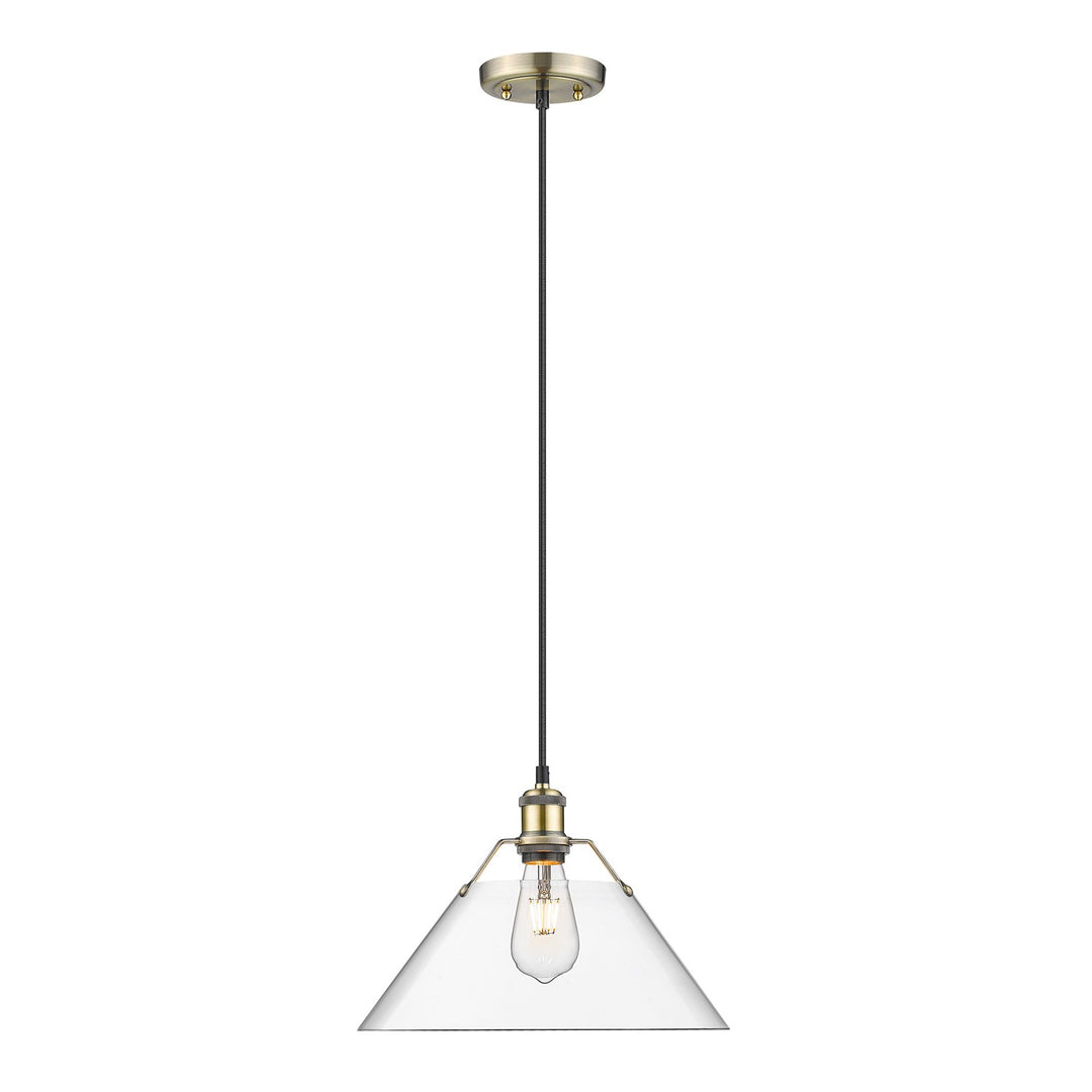 Ab Large Pendant - 14" In Aged Brass With Clear Glass by Golden