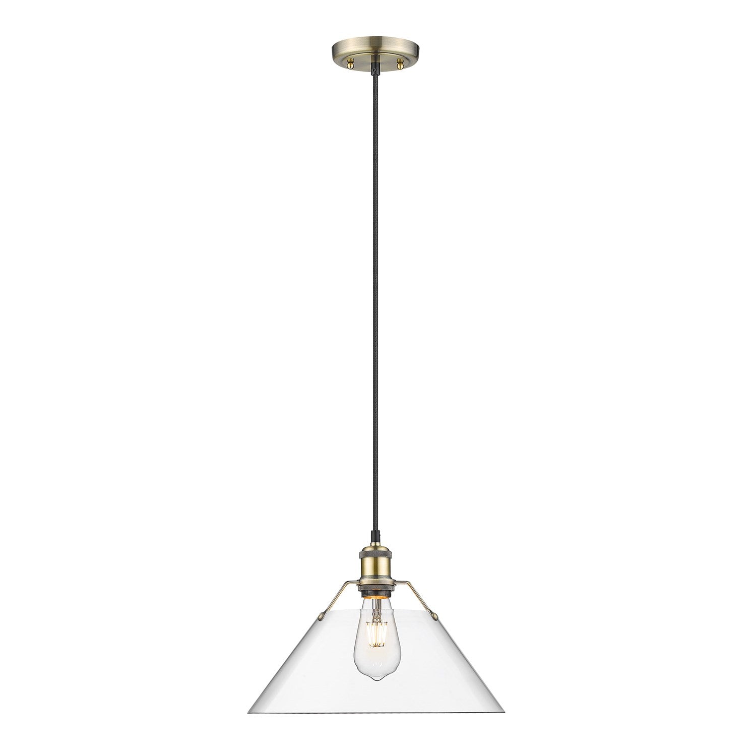 Ab Large Pendant - 14" In Aged Brass With Clear Glass by Golden