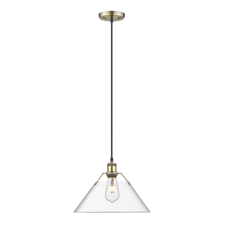 Ab Large Pendant - 14" In Aged Brass With Clear Glass by Golden