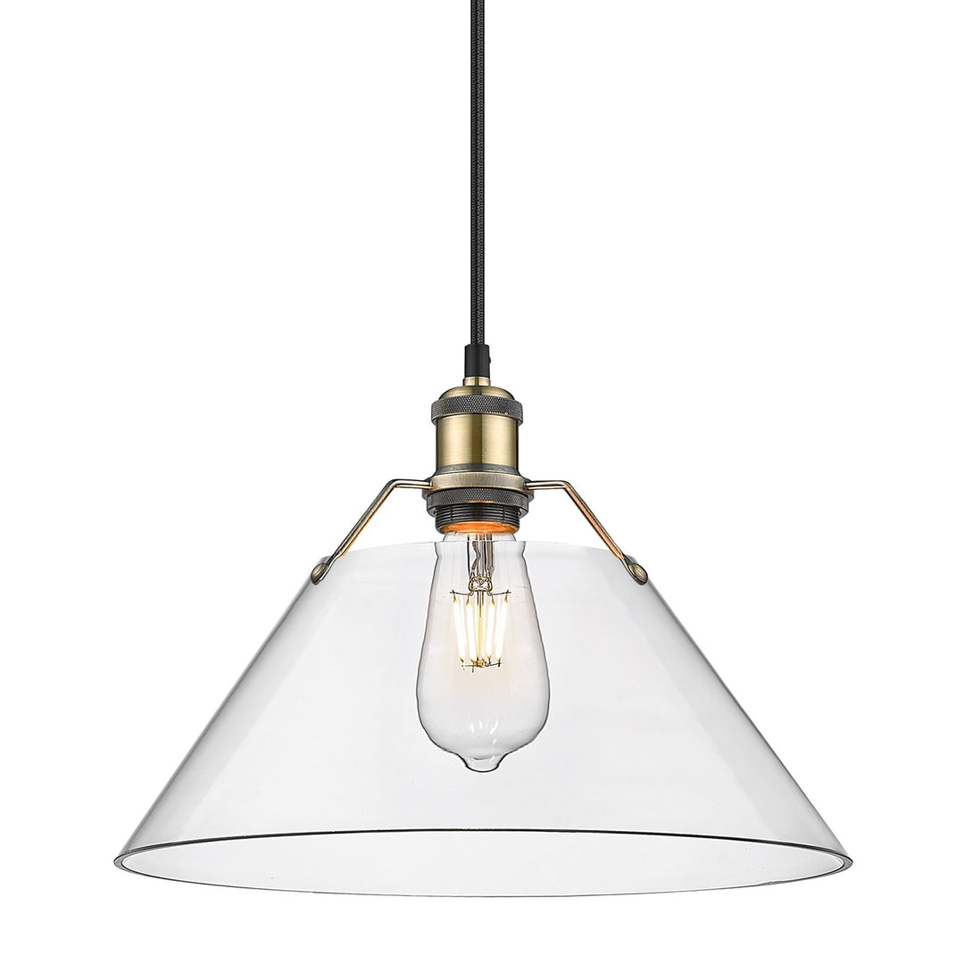 Ab Large Pendant - 14" In Aged Brass With Clear Glass