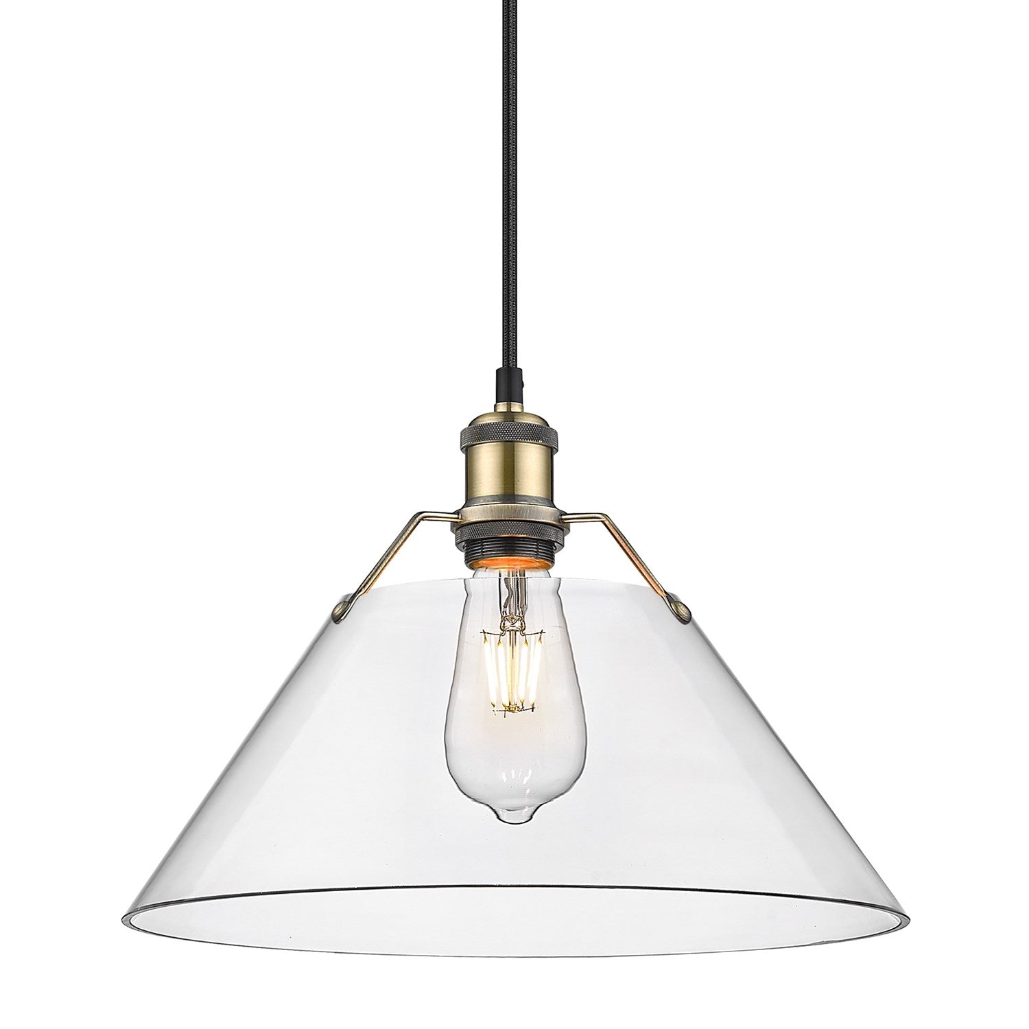 Ab Large Pendant - 14" In Aged Brass With Clear Glass
