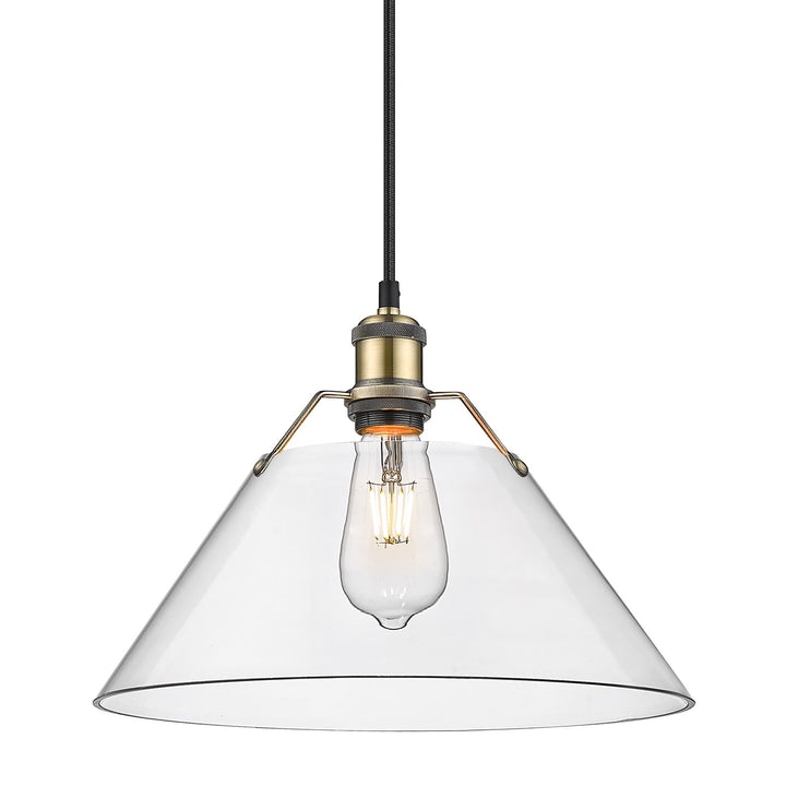 Ab Large Pendant - 14" In Aged Brass With Clear Glass