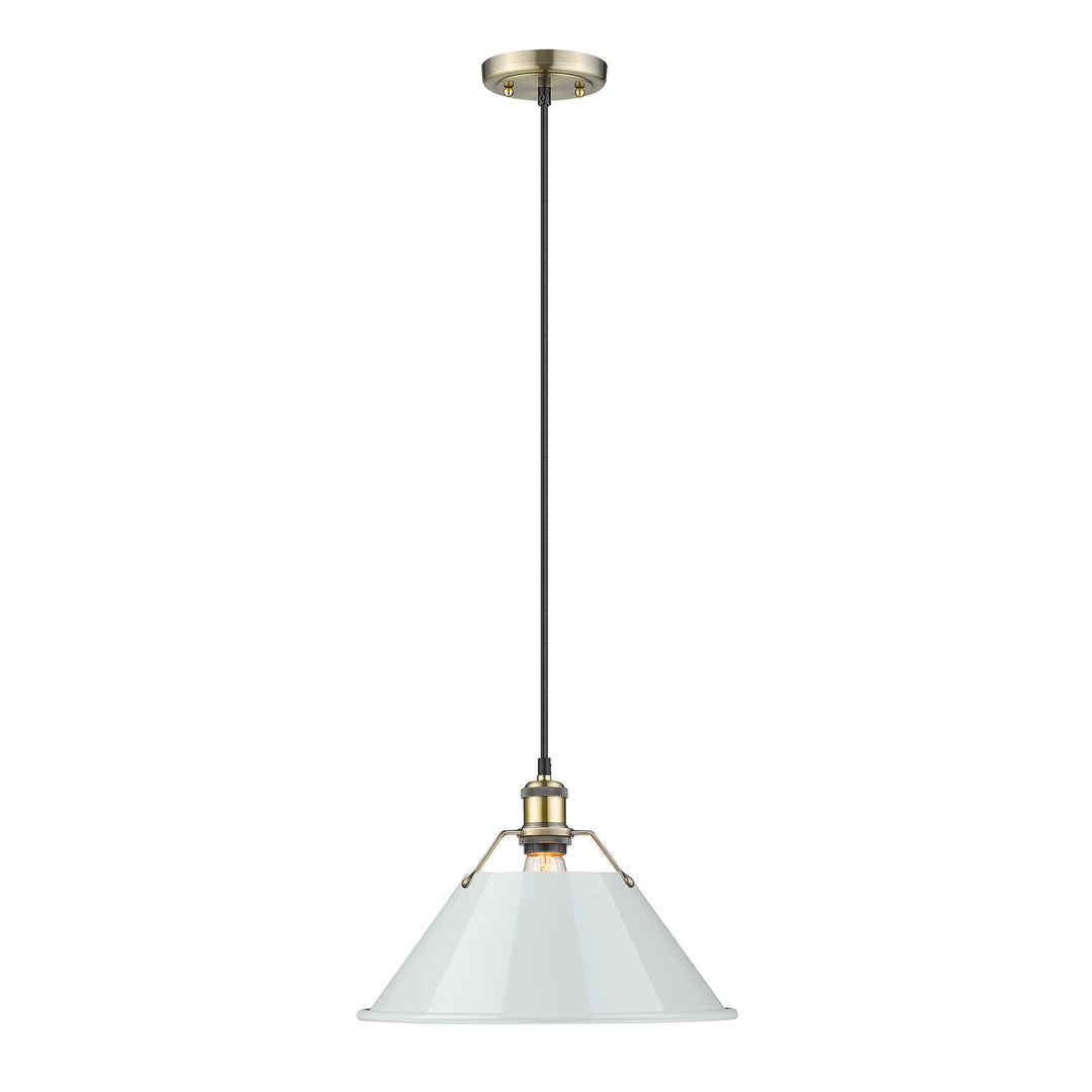 Ab Large Pendant - 14" In Aged Brass With Dusky Blue Shade by Golden