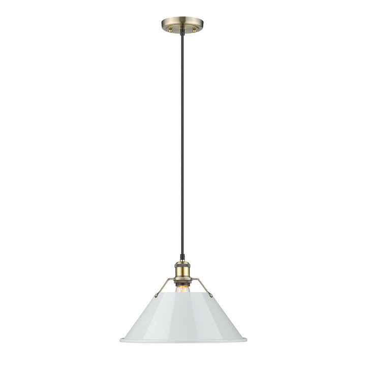 Ab Large Pendant - 14" In Aged Brass With Dusky Blue Shade by Golden