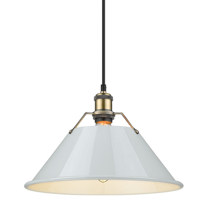 Ab Large Pendant - 14" In Aged Brass With Dusky Blue Shade