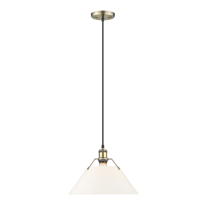 Ab Large Pendant - 14" In Aged Brass With Opal Glass by Golden