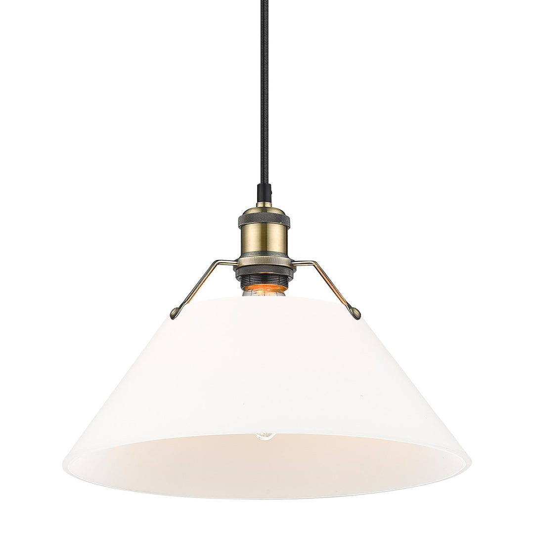 Ab Large Pendant - 14" In Aged Brass With Opal Glass