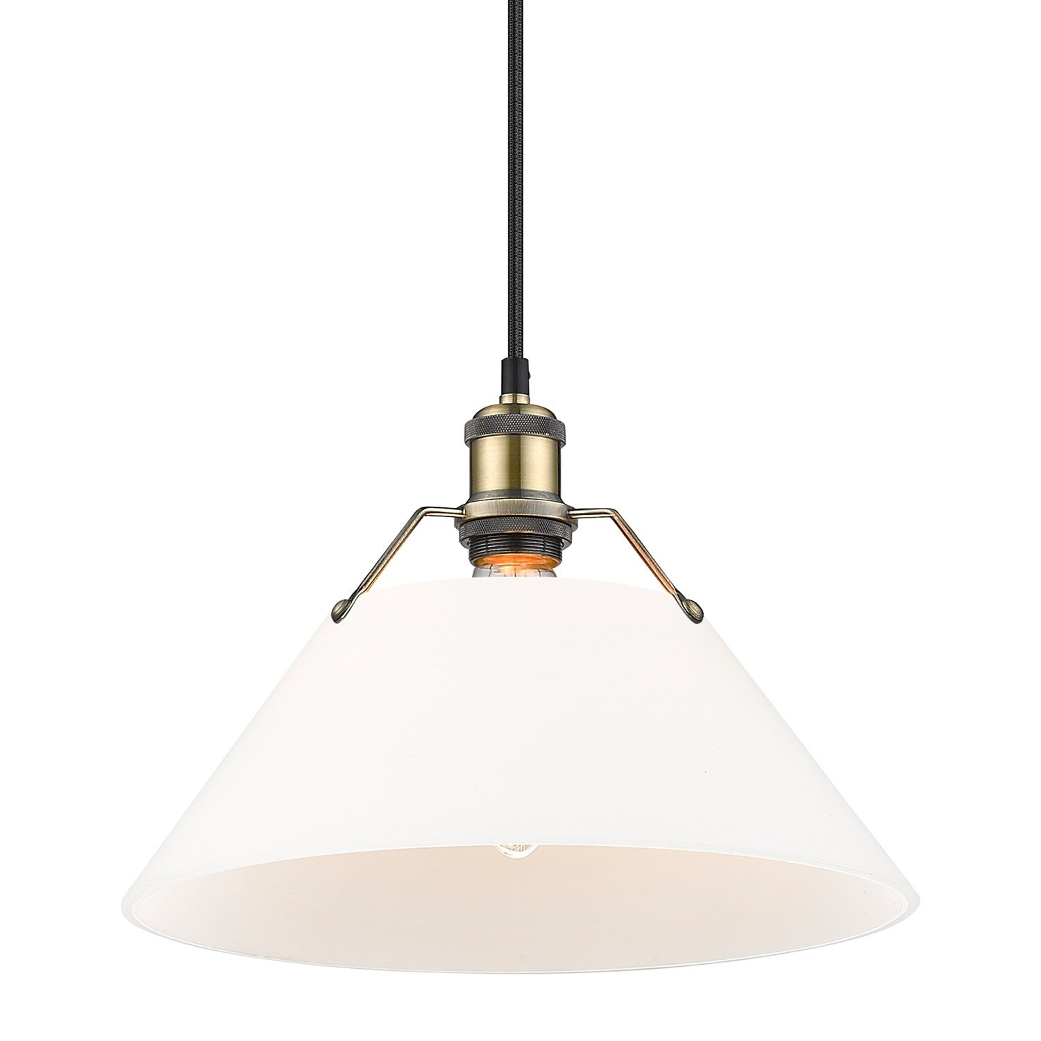 Ab Large Pendant - 14" In Aged Brass With Opal Glass
