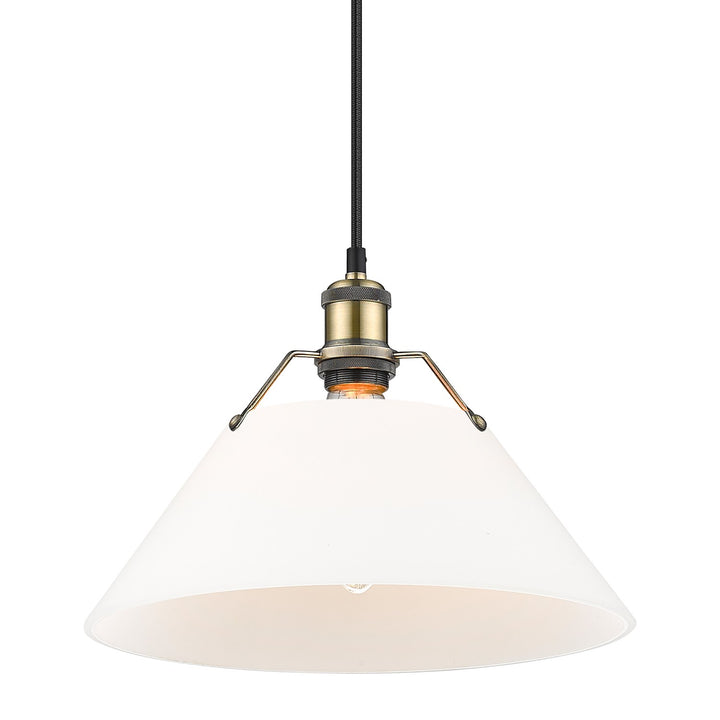 Ab Large Pendant - 14" In Aged Brass With Opal Glass