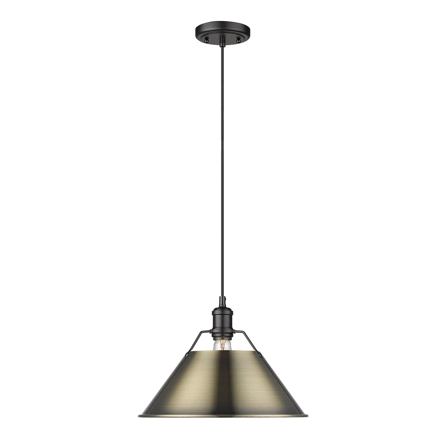 Blk Large Pendant - 14" In Matte Black With Aged Brass Shade by Golden