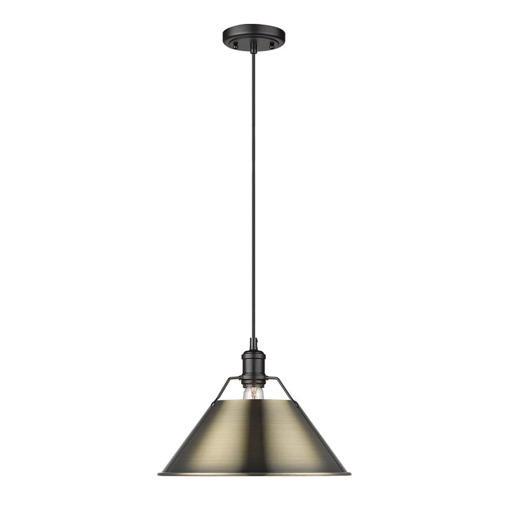 Blk Large Pendant - 14" In Matte Black With Aged Brass Shade by Golden