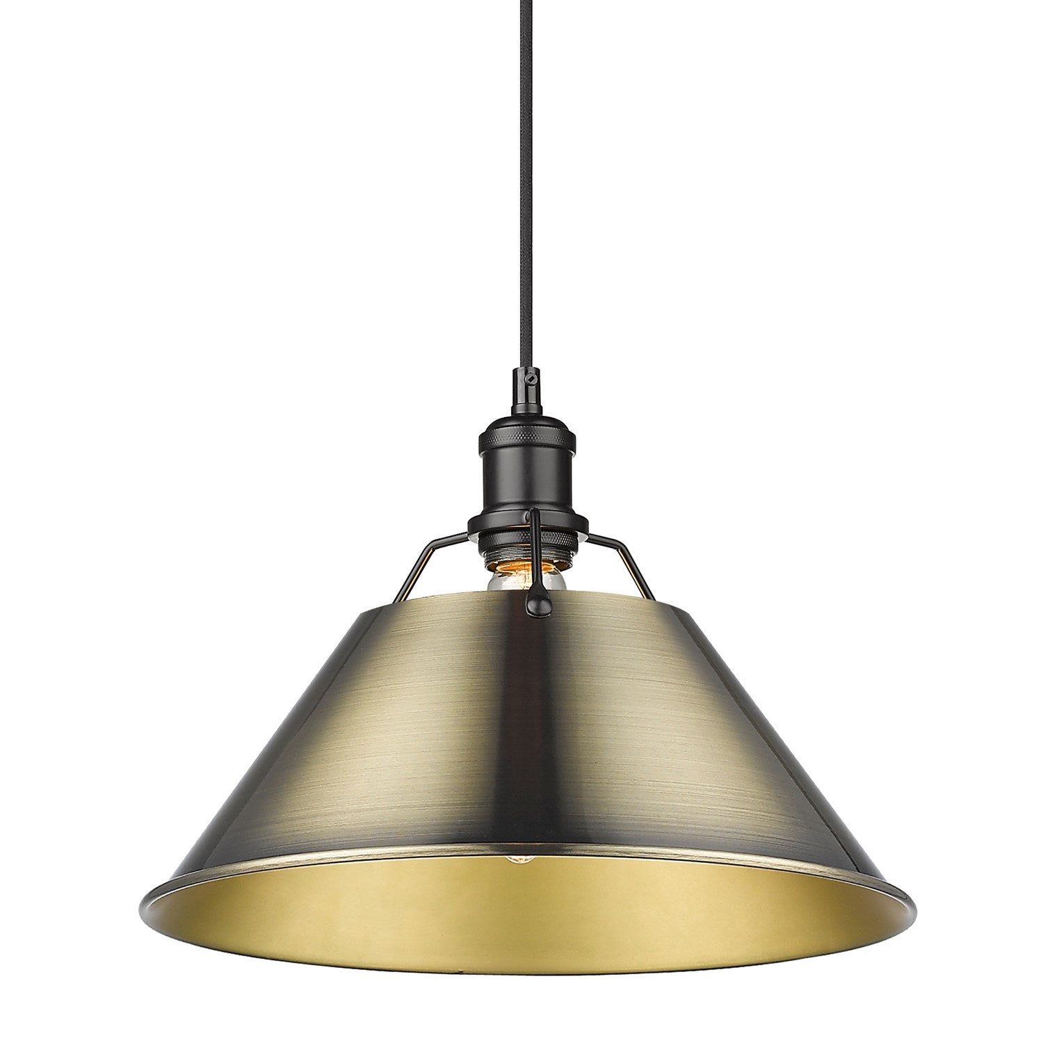 Blk Large Pendant - 14" In Matte Black With Aged Brass Shade