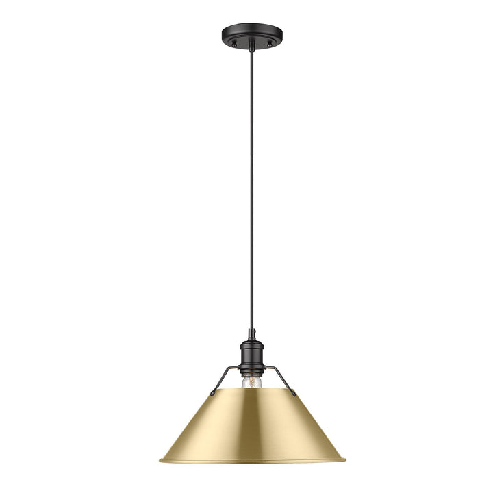 Blk Large Pendant - 14" In Matte Black With Brushed Bronze Shade by Golden