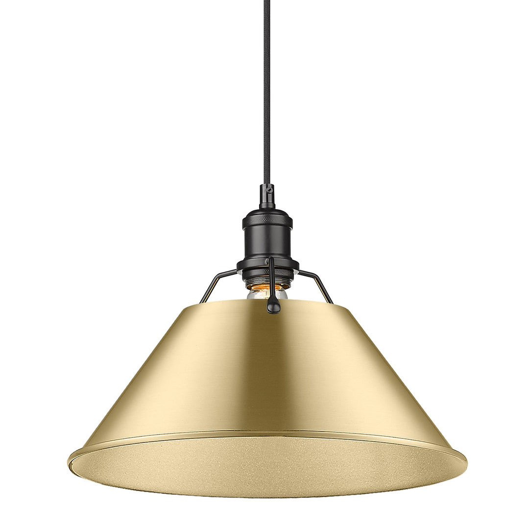 Blk Large Pendant - 14" In Matte Black With Brushed Bronze Shade