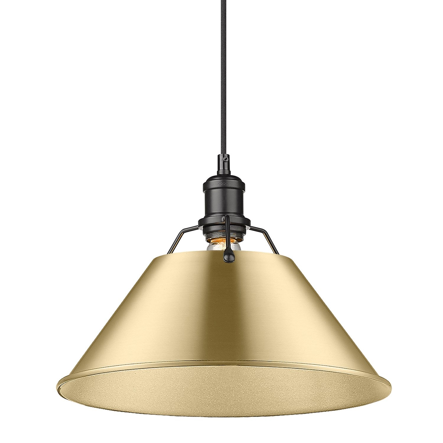 Blk Large Pendant - 14" In Matte Black With Brushed Bronze Shade