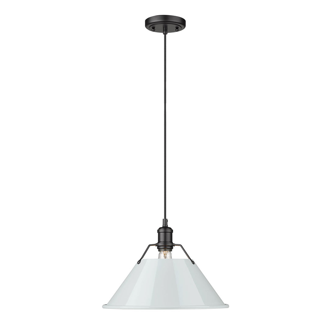 Blk Large Pendant - 14" In Matte Black With Dusky Blue Shade by Golden