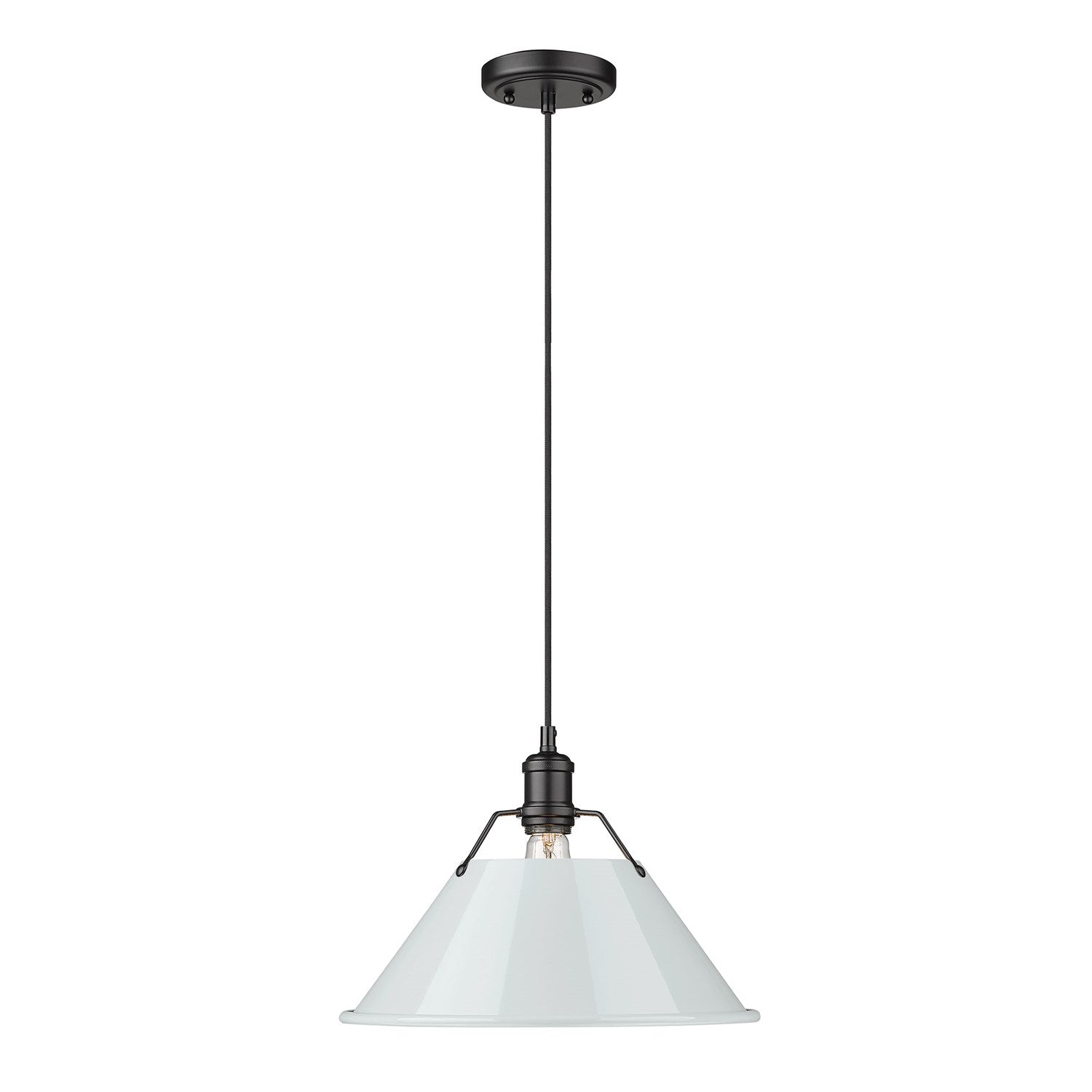 Blk Large Pendant - 14" In Matte Black With Dusky Blue Shade by Golden