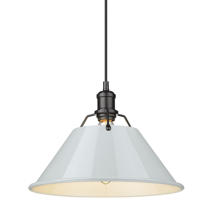 Blk Large Pendant - 14" In Matte Black With Dusky Blue Shade