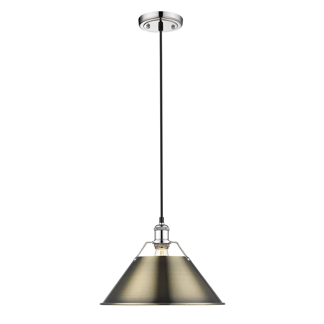 Ch Large Pendant - 14" In Chrome With Aged Brass Shade by Golden