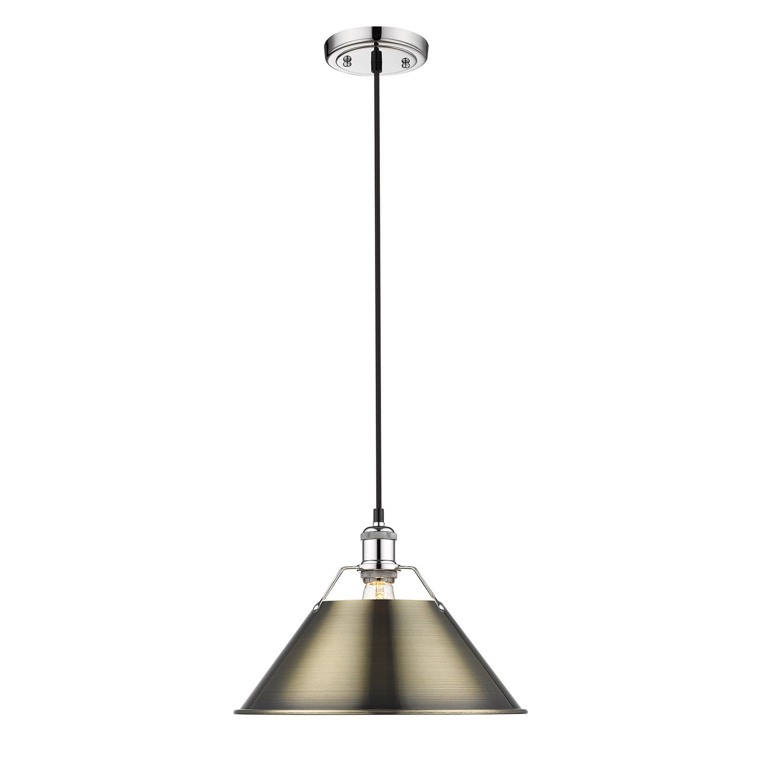 Ch Large Pendant - 14" In Chrome With Aged Brass Shade by Golden