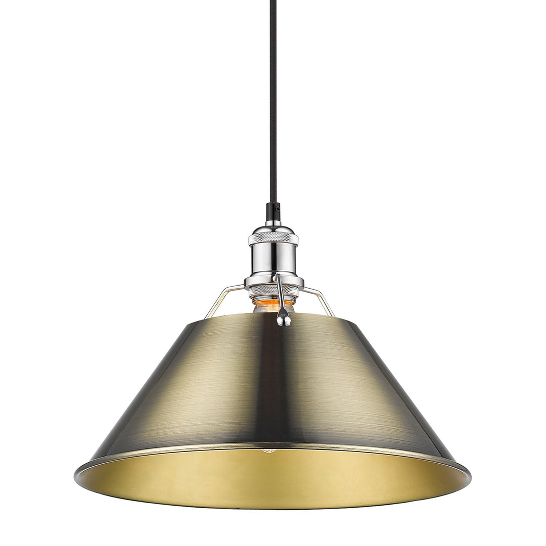 Ch Large Pendant - 14" In Chrome With Aged Brass Shade