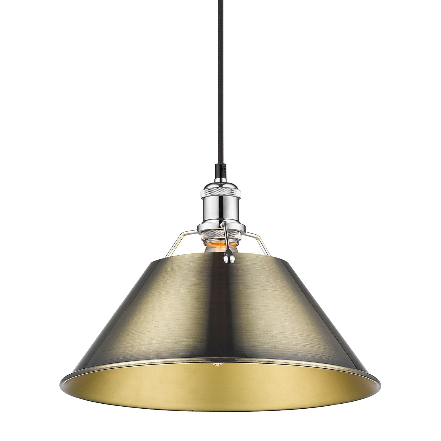 Ch Large Pendant - 14" In Chrome With Aged Brass Shade